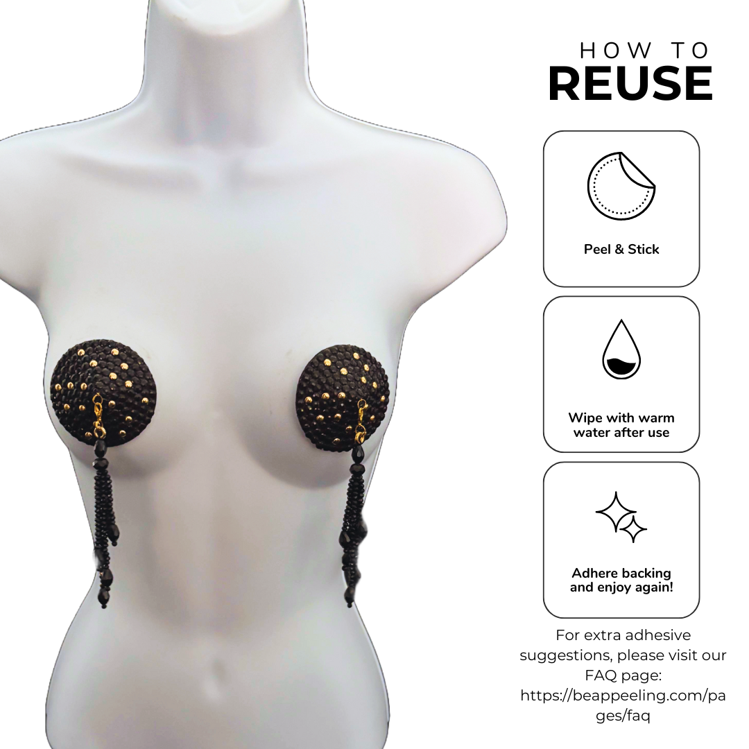 COQUETTE Pink and Gold  Pasties with Removable Tassels (2pcs) Black version available too!