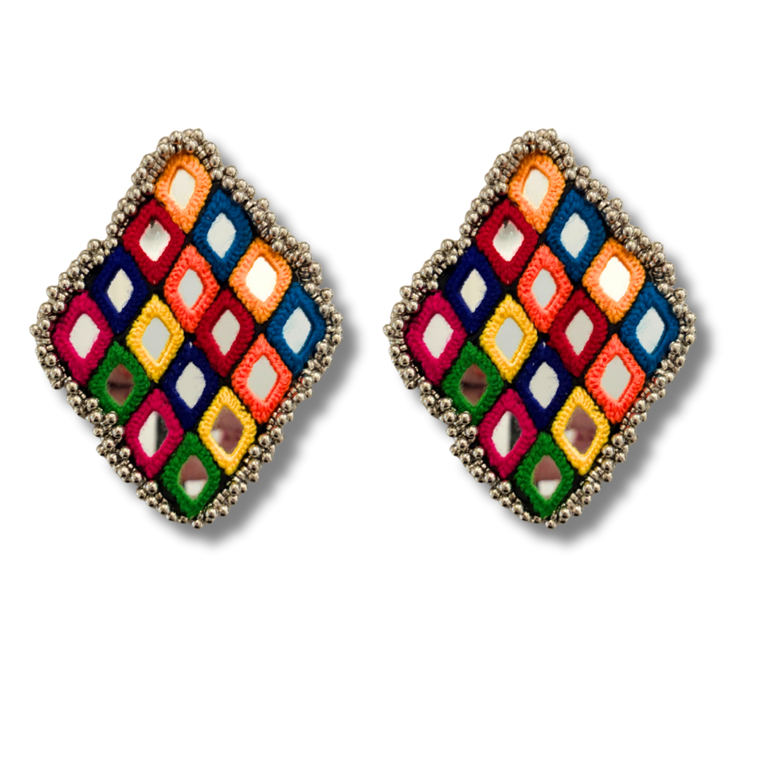 CASSIE Diamond-Shaped Nipple Pasties (2pcs) with Mirrored, Silver Beads and Multicolour Accents