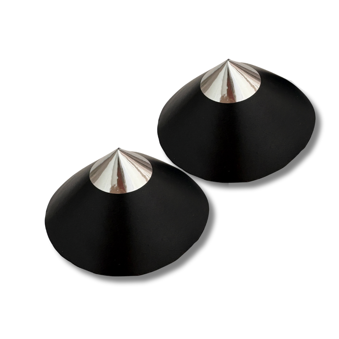 POINTELLE Black Faux Leather and Metallic Finish Conical Nipple Pasties, Pasty (2pcs)