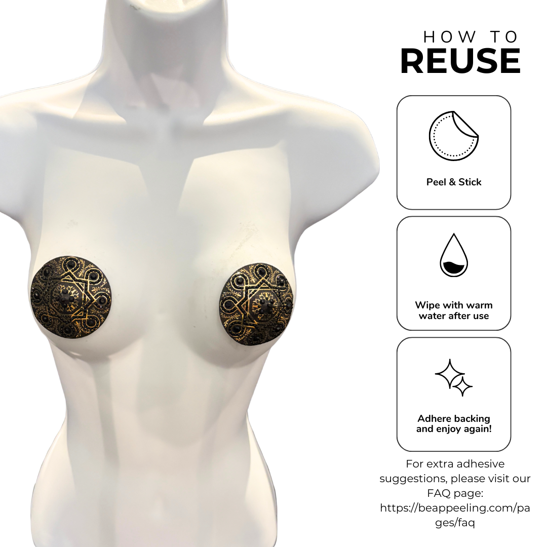 DAUPHINE Gold & Black Intricate Design Pasties, Nipple Covers (2pcs)