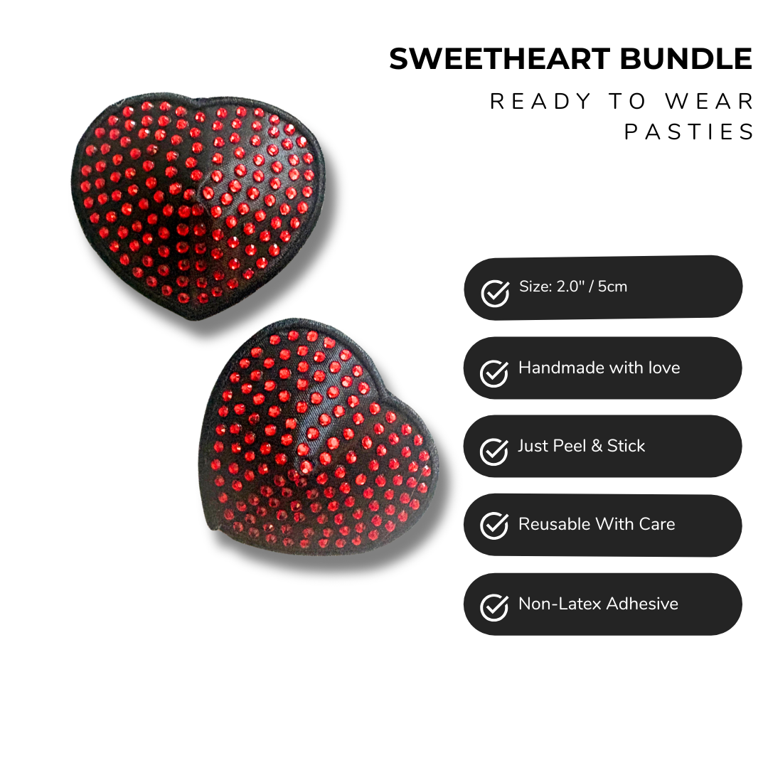 Sweetheart Bundle - 2 Pairs ( 4 pcs) of Heart Pasties with Crystals