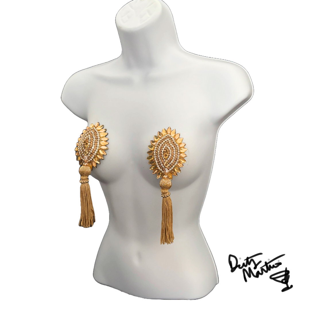 GLAMTINI Dirty Martini x Appeeling Gold & Silver Oval Pasties with Removable Tassels (2 pcs)