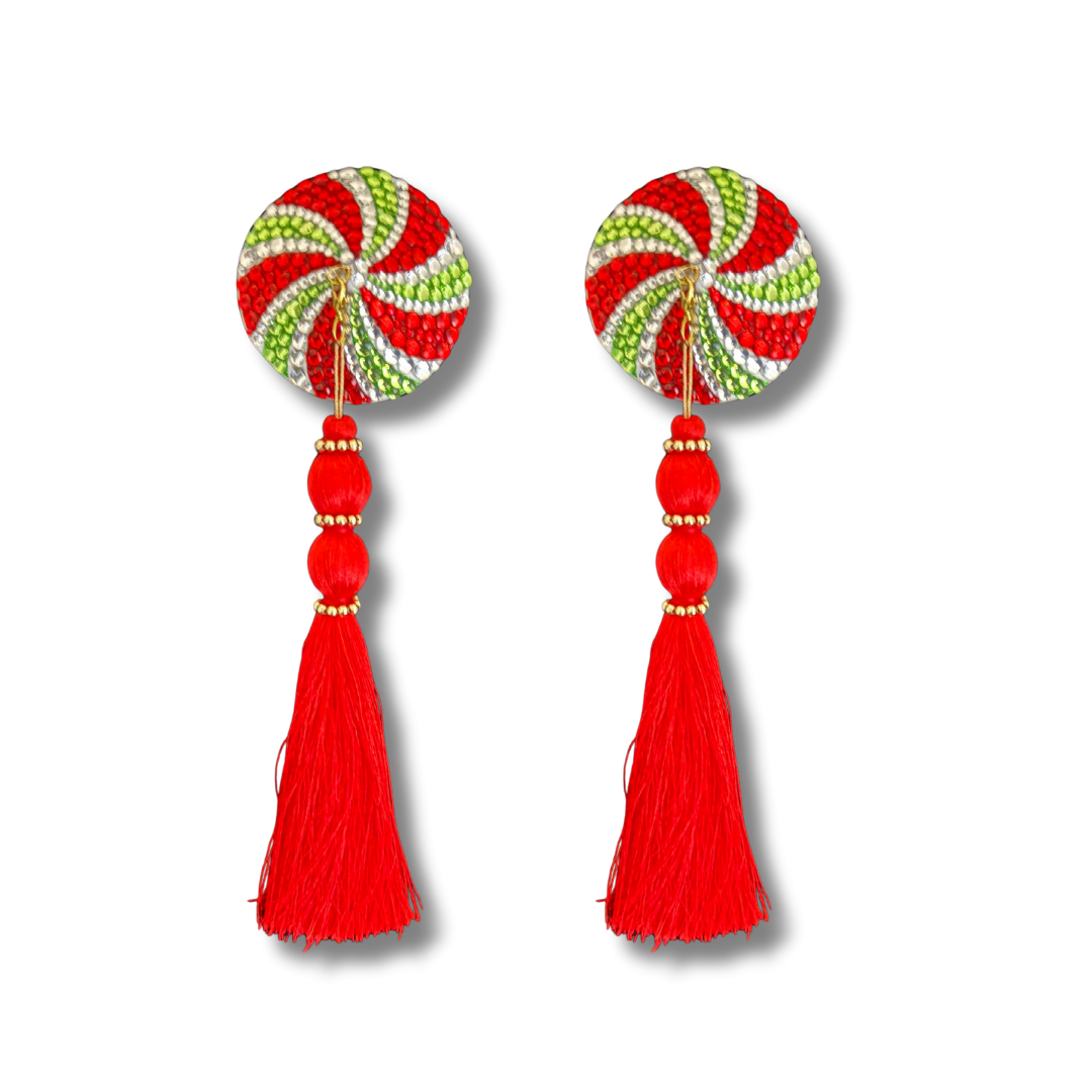 SPEARMINT SWIRLER Holiday Candy Dirty Martini x Appeeling Nipple Pasties with Removable Tassels (2 pcs)