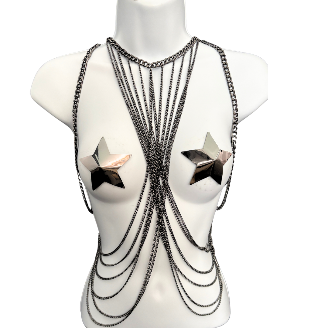 RAVEN Black, Gunmetal Body Chain, Body Jewelry, Harness
