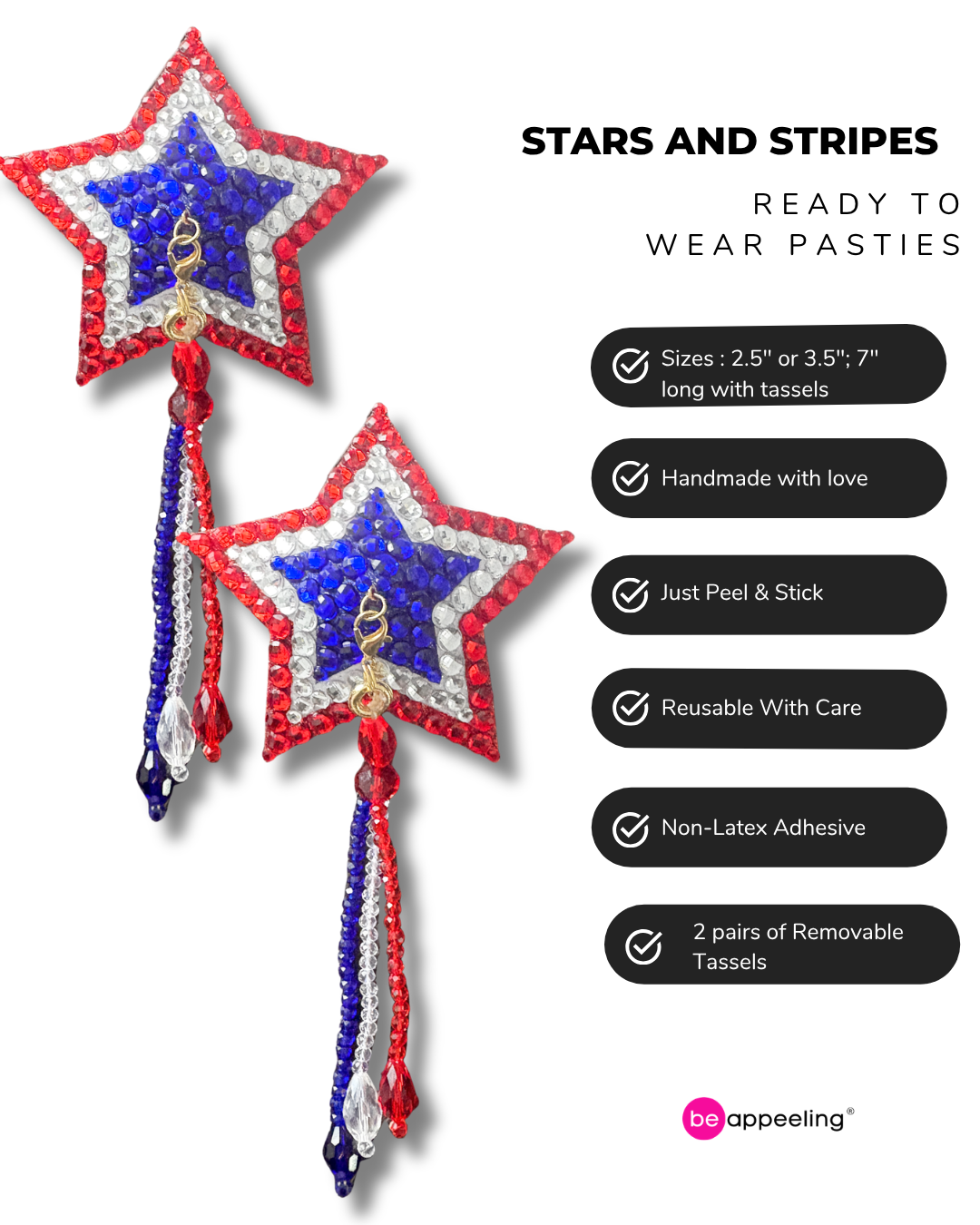 STARS AND STRIPES Dirty Martnini x Appeeling Nipple Pasties with 2 Pairs of Tassels! (2pcs)