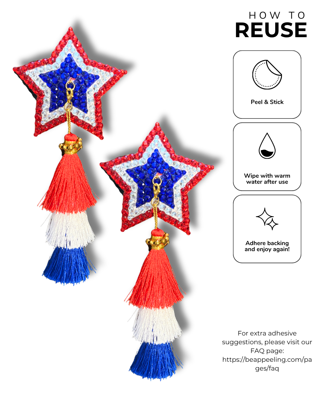 STARS AND STRIPES Dirty Martnini x Appeeling Nipple Pasties with 2 Pairs of Tassels! (2pcs)