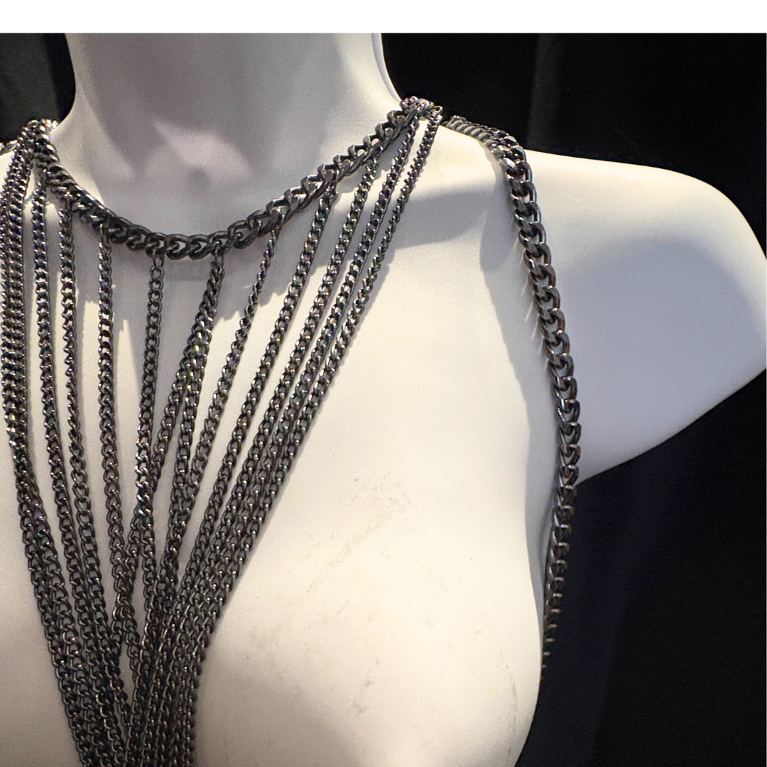 RAVEN Black, Gunmetal Body Chain, Body Jewelry, Harness