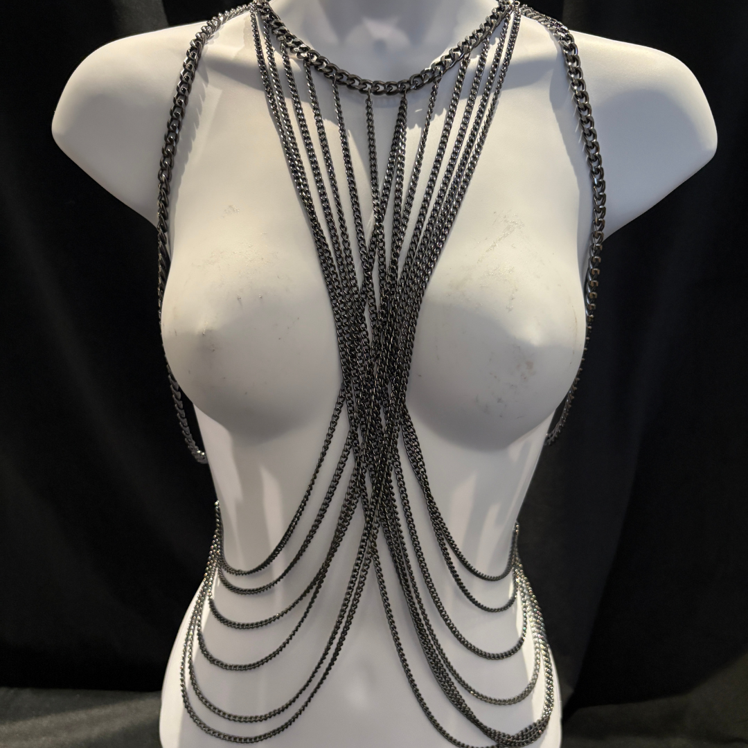 RAVEN Black, Gunmetal Body Chain, Body Jewelry, Harness