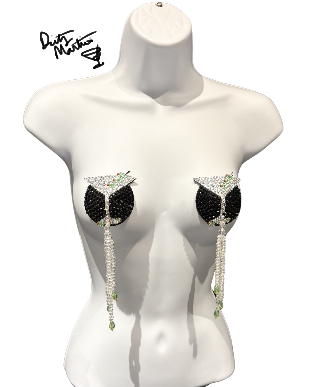 Iconic TASSEL-TINI Dirty Martini Pasties, Nipple Tassels (2pcs) With Crystal Tassels