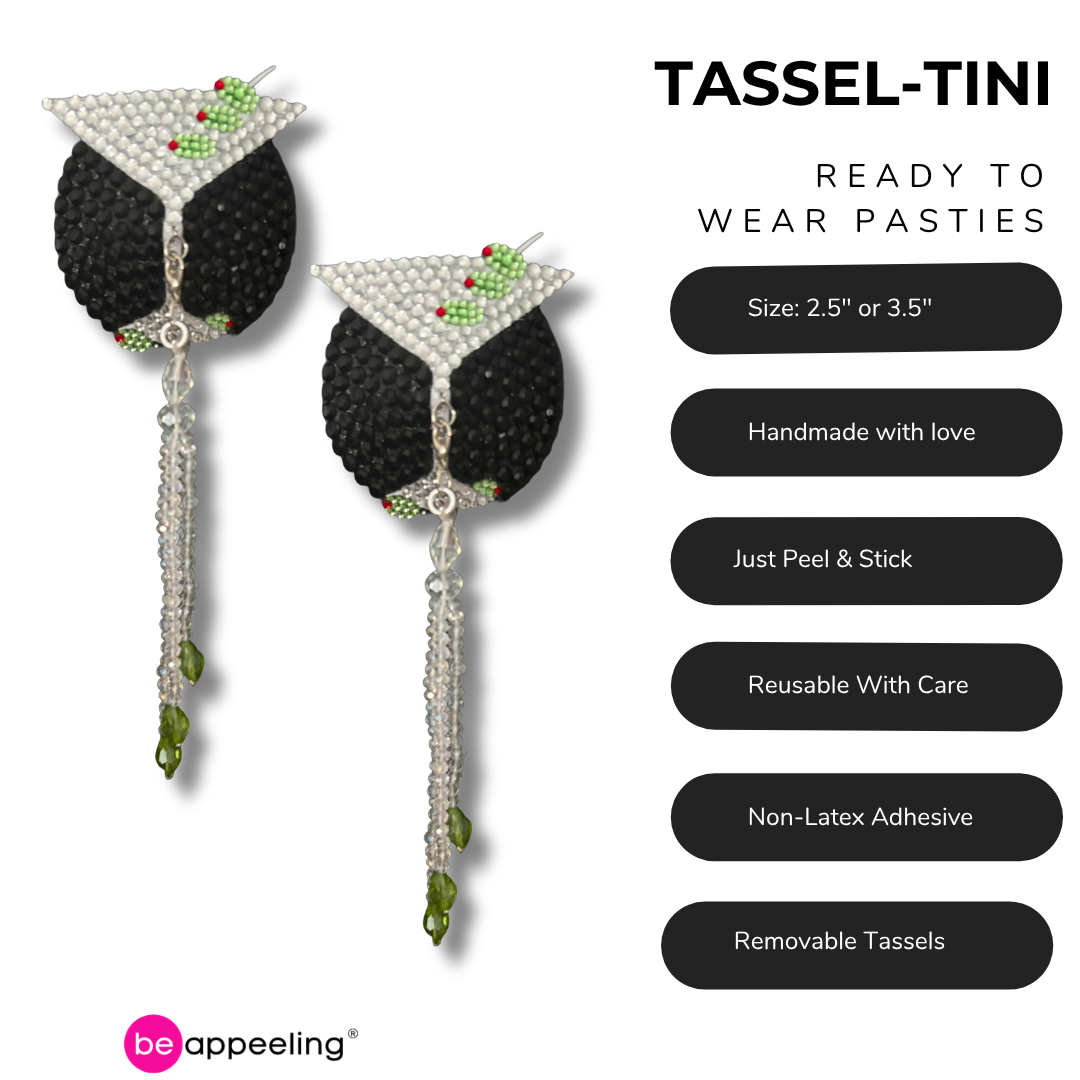 Iconic TASSEL-TINI Dirty Martini Pasties, Nipple Tassels (2pcs) With Crystal Tassels