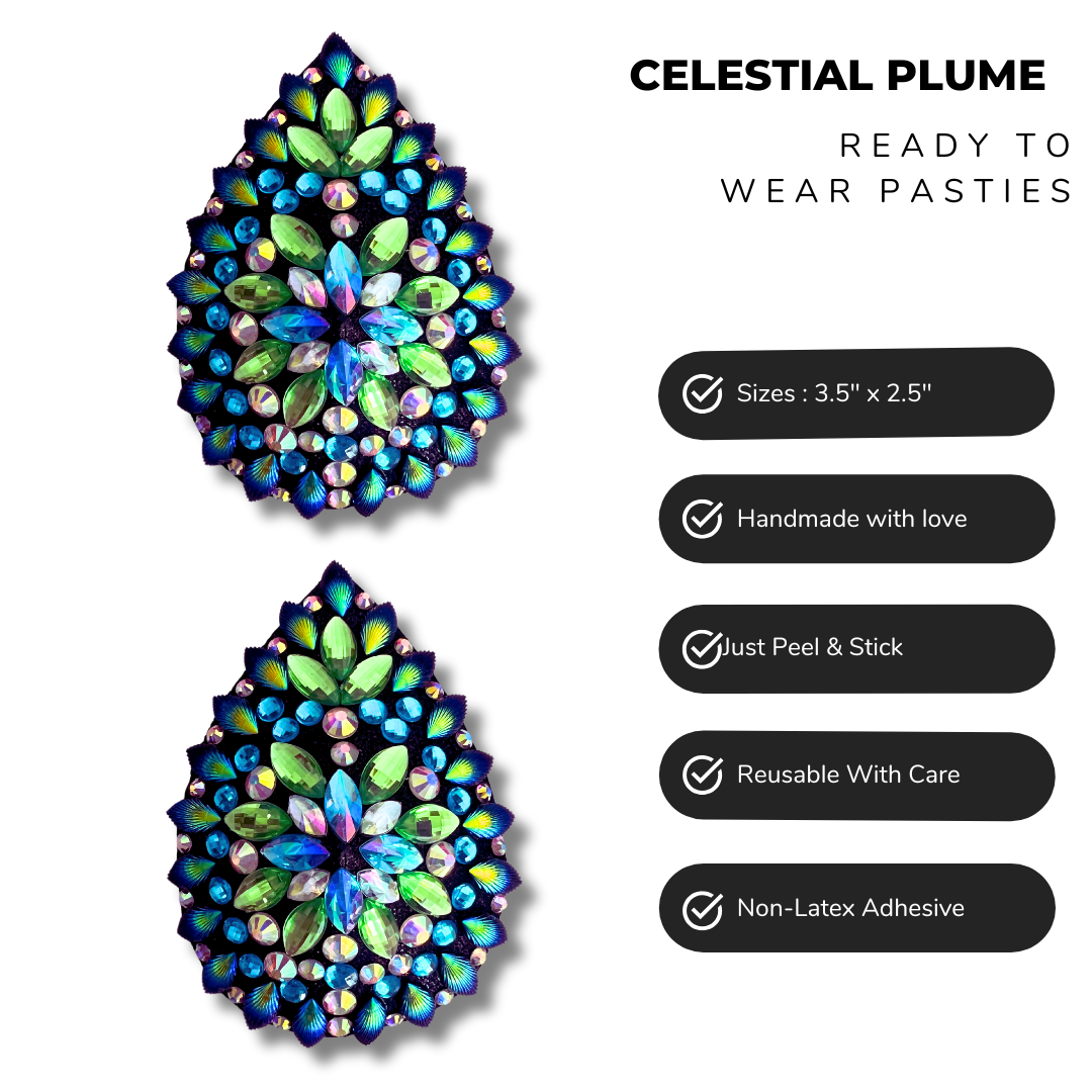 CELESTIAL PLUME Mesmerizing Peacock Inspired Teardrop Pasties Nipple Covers (2pcs)
