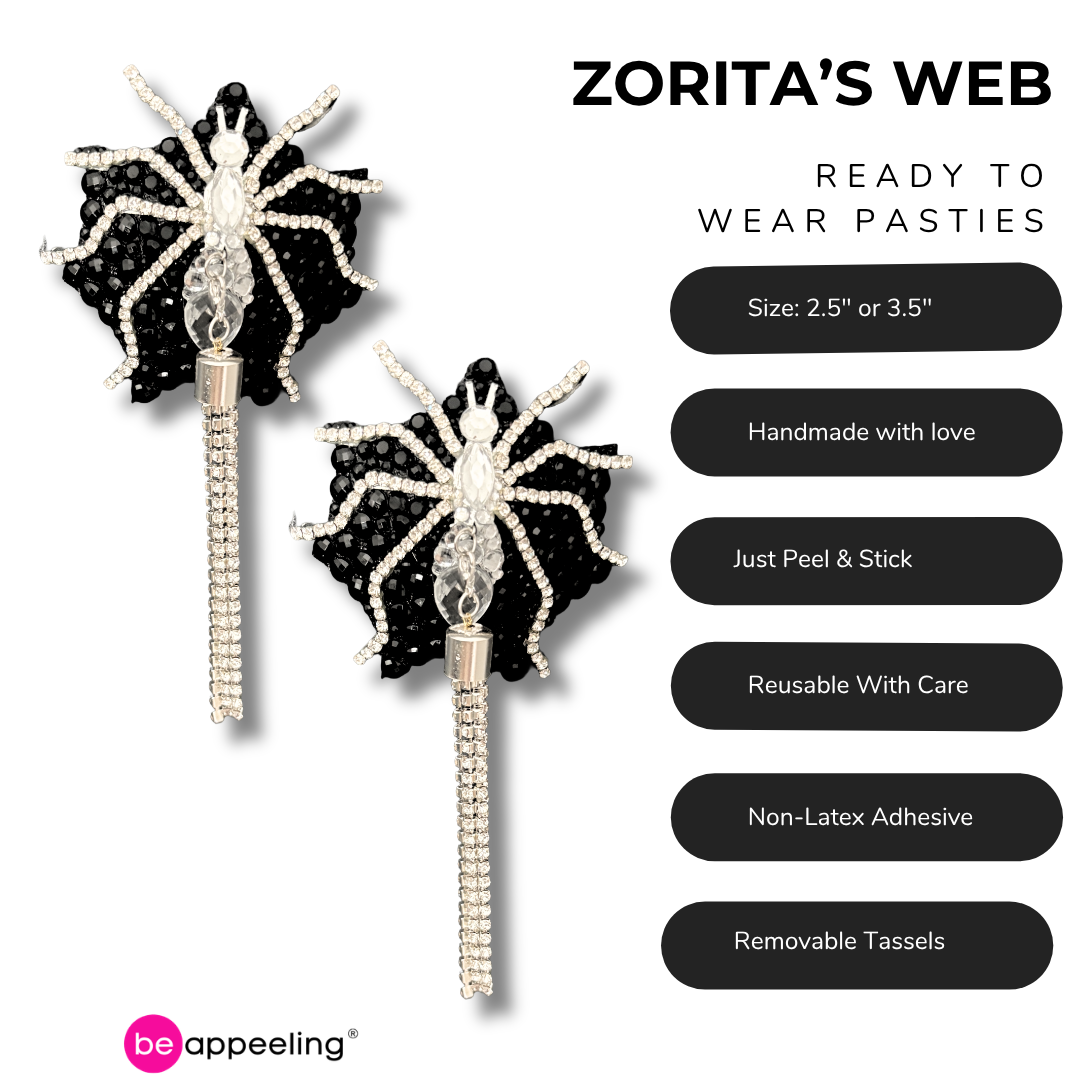 ZORITA’S WEB Spider Pasties Dirty Martini x Appeeling (2pcs) With Tassels