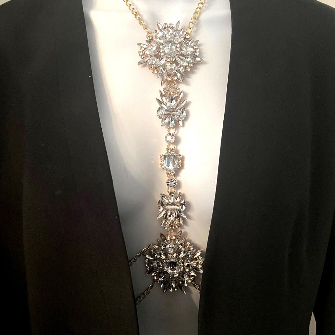 QUEEN BEE Intricate Crystal and Gold Body Chains / Body Jewelry for Lingerie Rave Burlesque Festivals
