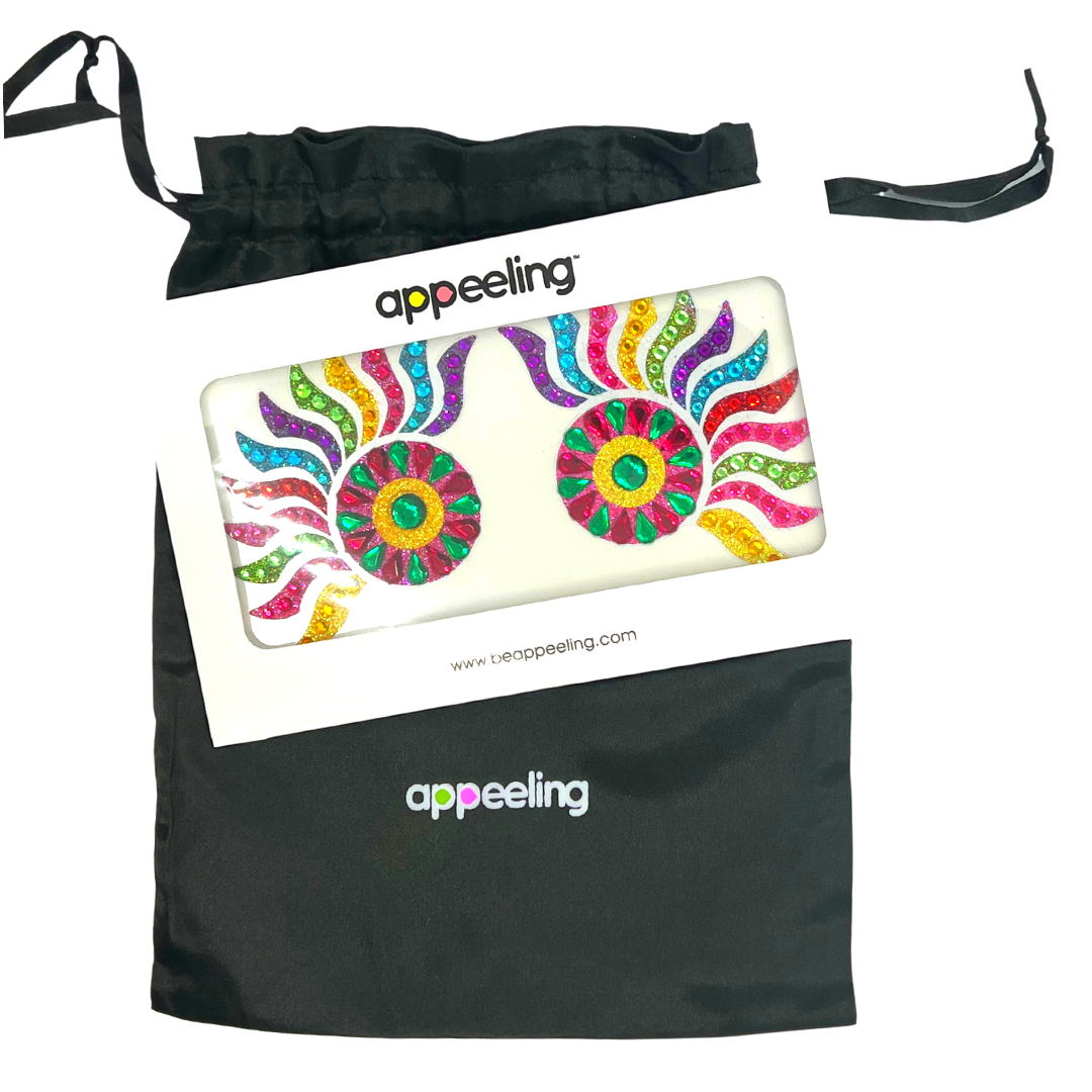 CARNIVAL - Glitter & Gem Carnival Fan Nipple Pasties, Covers (2 pcs) for Festivals, Raves Carnival Burlesque Lingerie