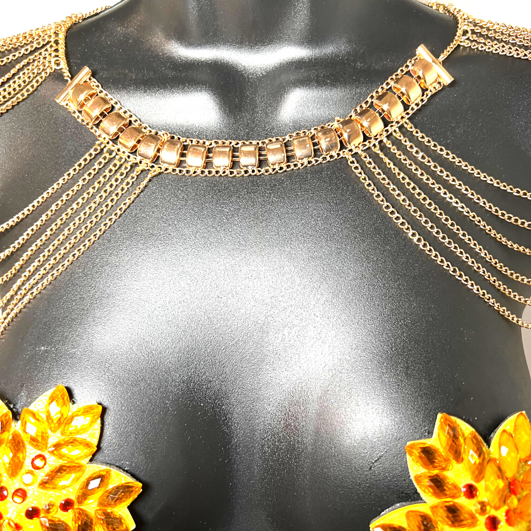GOLDEN COLLAR Gold Chain Collar / Body Jewelry for Lingerie Rave Burlesque Festivals