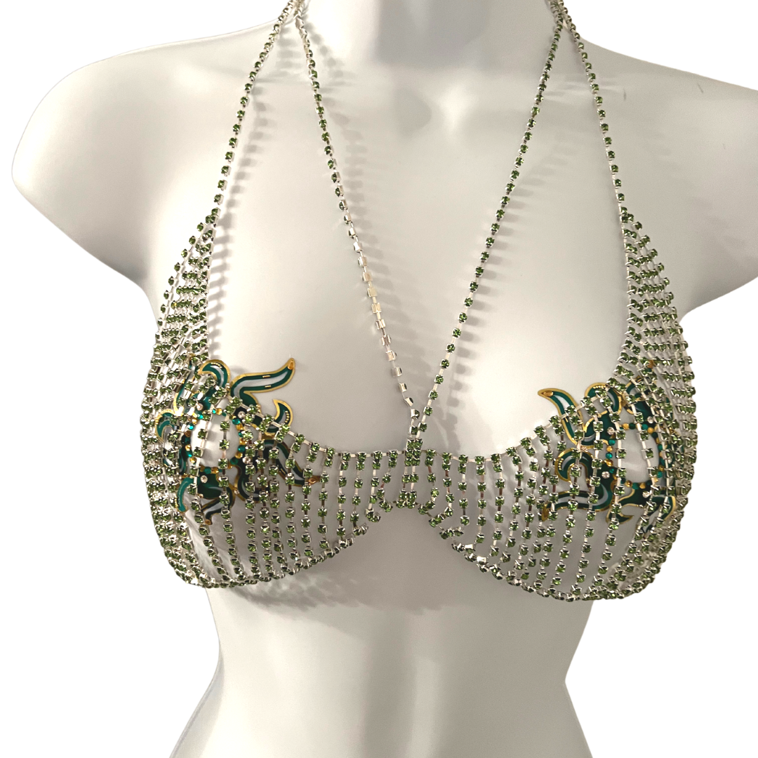 MINT JULEP Emerald and Rhinestones Silver Body Chains / Chain Bra for –  Appeeling