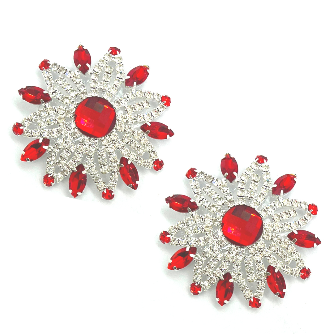 CABARET - Strass & Ruby Floral Shape Nipple Pasties, Couvertures pour festivals, Carnival Raves Burlesque Lingerie