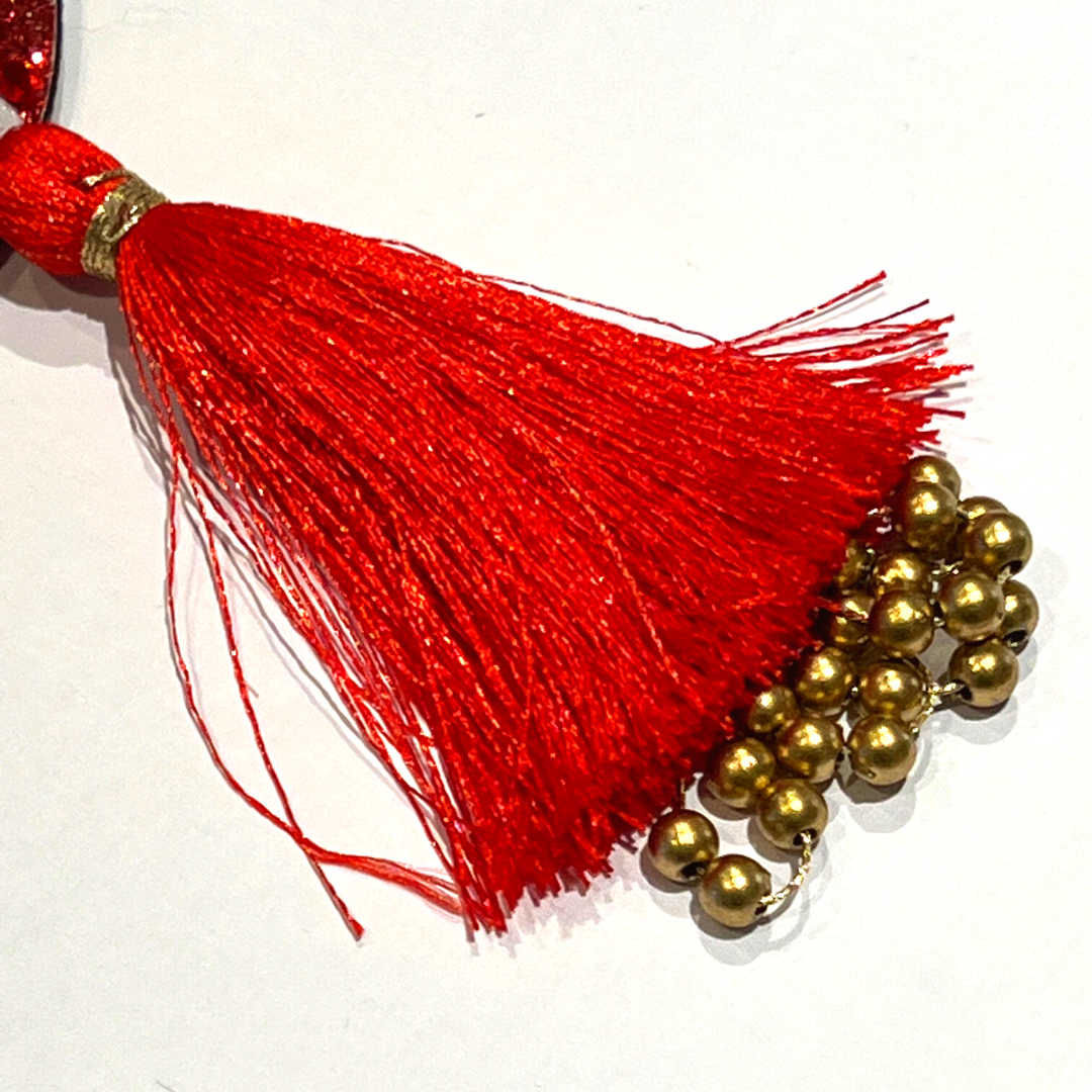 KANDI KANE Red & White Holiday Candy Nipple Pasties, Covers with Hand Beaded Tassels (2pcs)