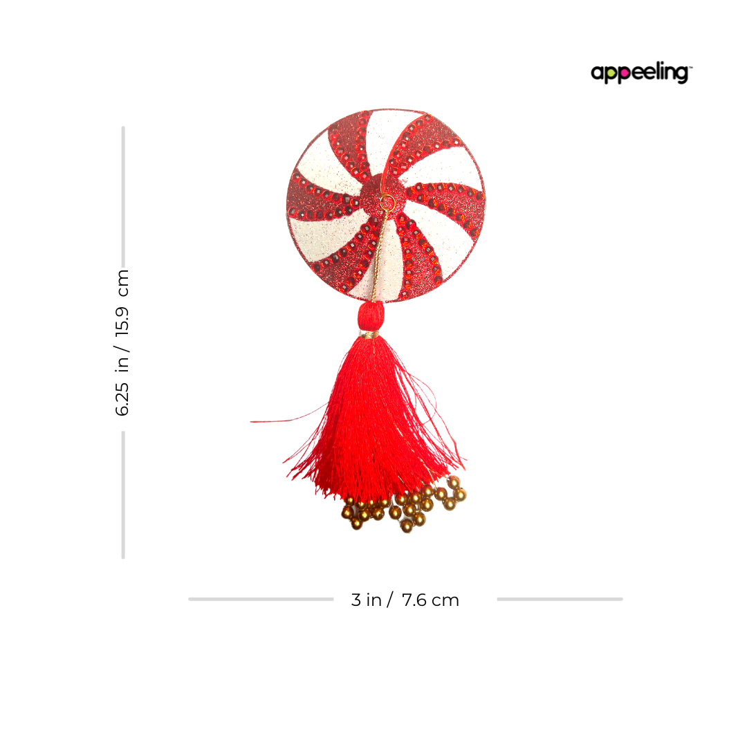 KANDI KANE Red & White Holiday Candy Nipple Pasties, Covers with Hand Beaded Tassels (2pcs)