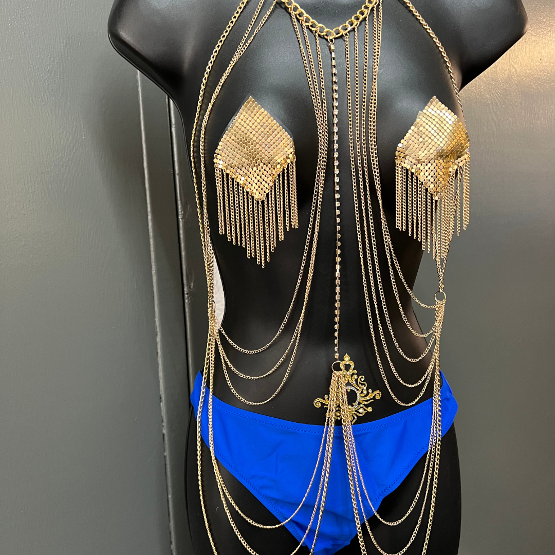 TEMPTRESS Gold Rhinestone Body Chains Body Jewelry for