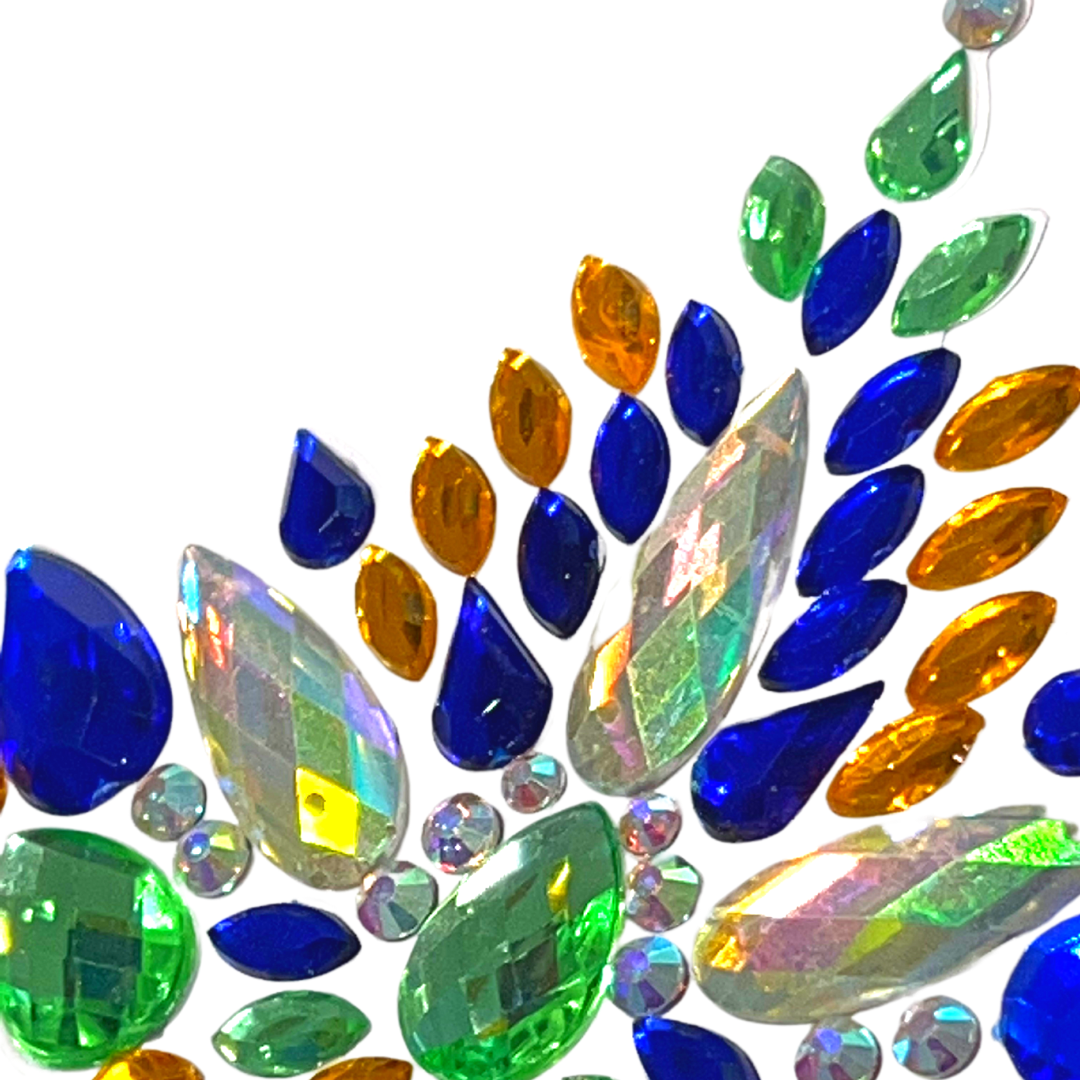 INDRINIA Blue Green & Yellow Gem Intricate Design Nipple Pasty, Cover for Lingerie Festivals Carnival Burlesque Rave