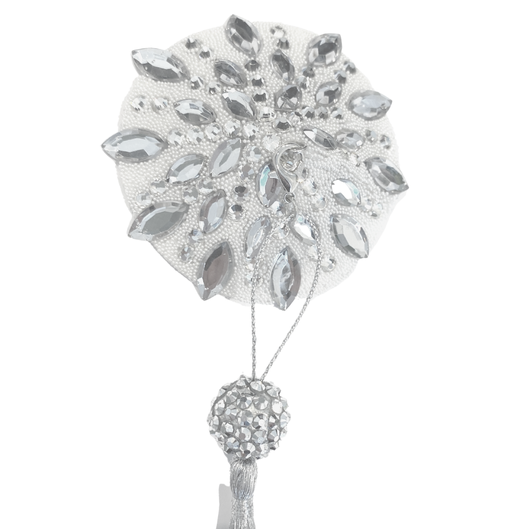 Silver Screen Glitter & Crystals Nipple Pasty, Couvre-tétons avec pompon perlé (2 pcs)