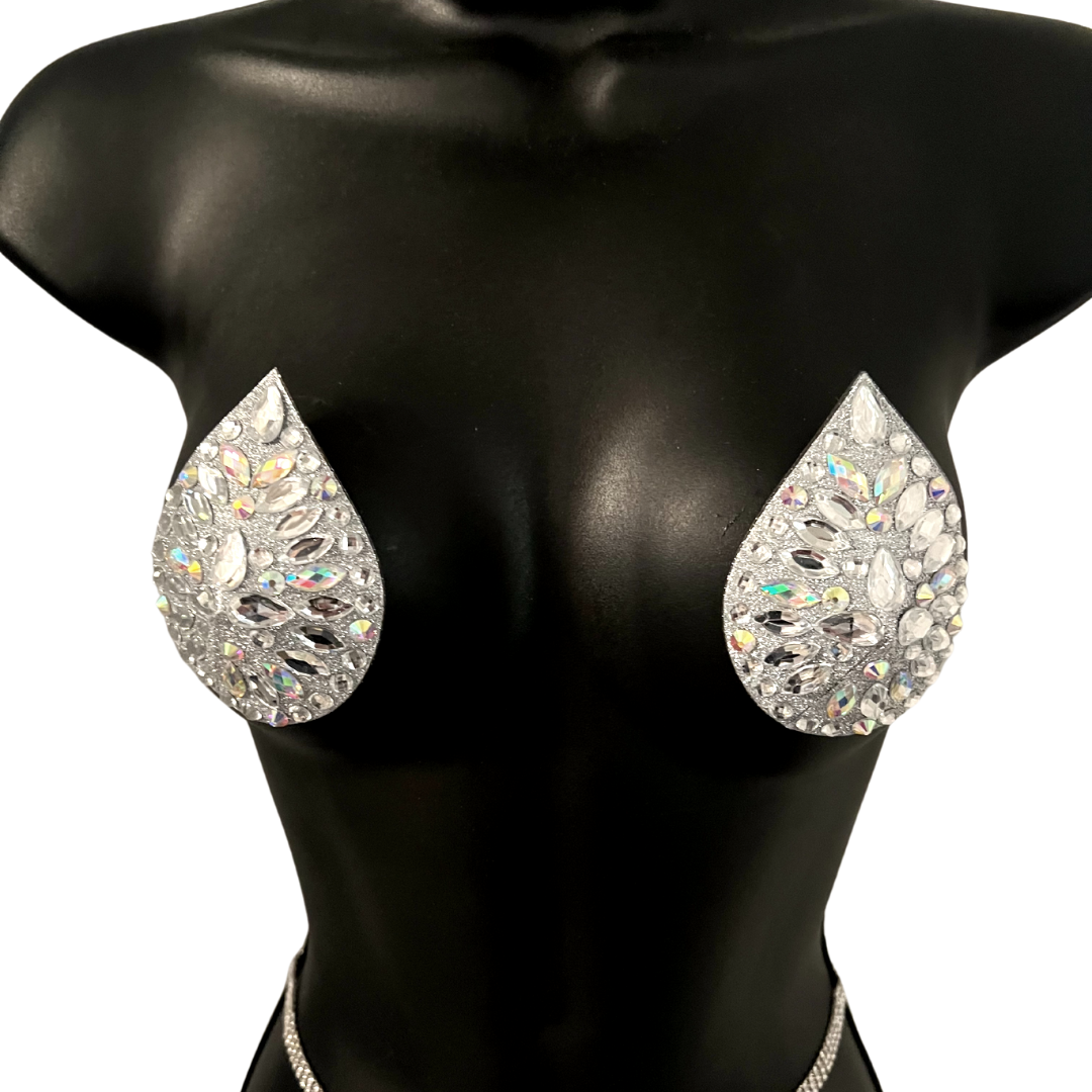 A Pair of Urban Diamond Iridescent Sparkle Nipple Barbell-Clear Gem/White 