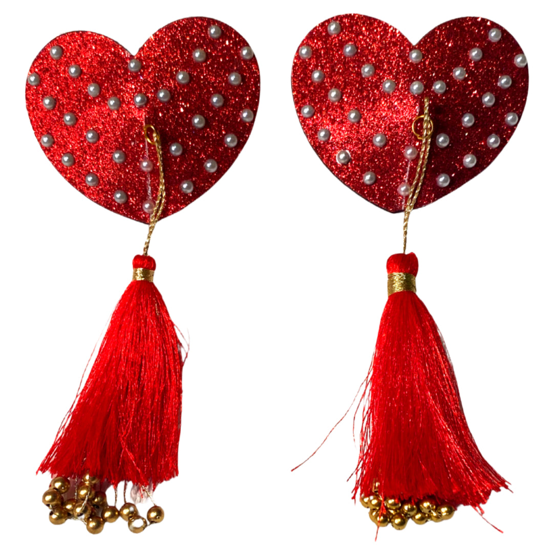 Fanny Valentine Glitter Hearts and Pearl Pasties with Tassels (2