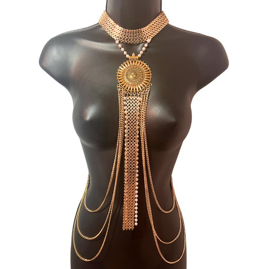 RADIANCE Handmade Gold and Pearl Beaded body chain