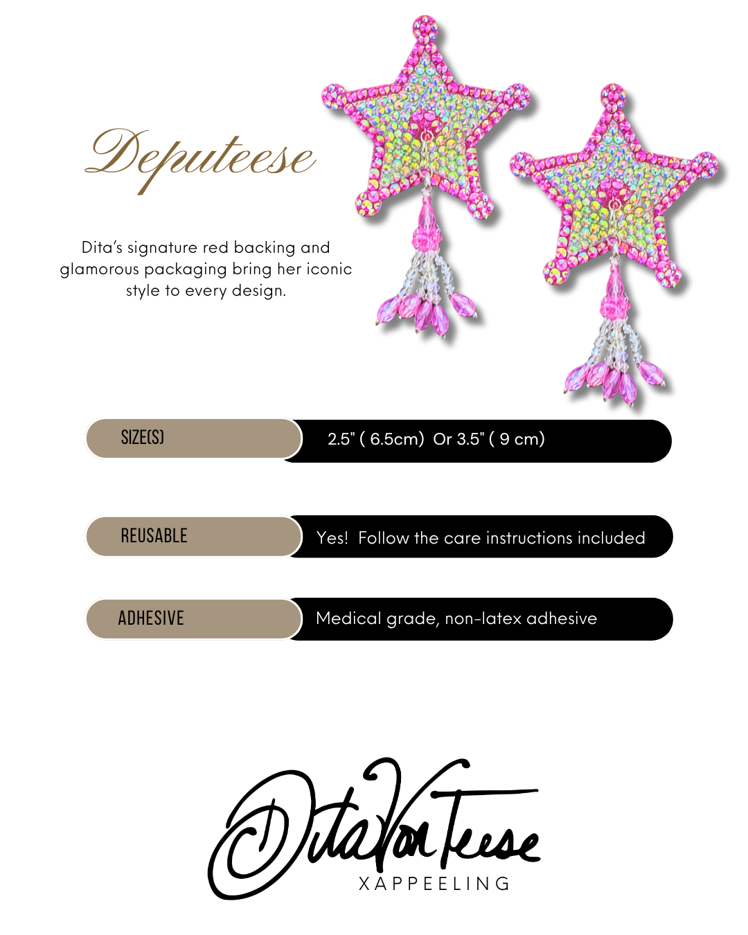 DITA VON TEESE Deputeese Pink Cowgirl Star Pasties with Removable Hand-Beaded Tassels (2pcs)