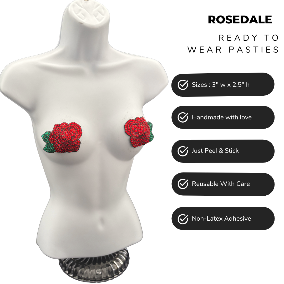 ROSEDALE Red Rose, Reusable Gem Nipple Pasties, Pasty (2pcs)