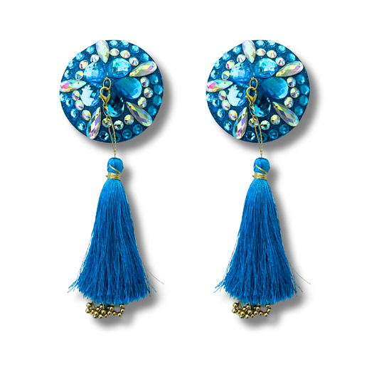 BLUE BELL Blue &amp; Teal Nipple Pasties, couvertures avec glands