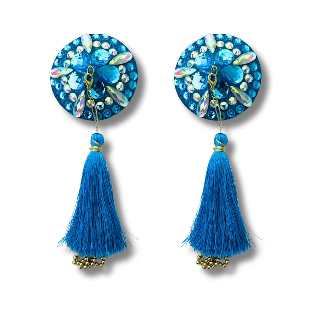 BLUE BELL Blue & Teal Nipple Pasties, covers with Tassels