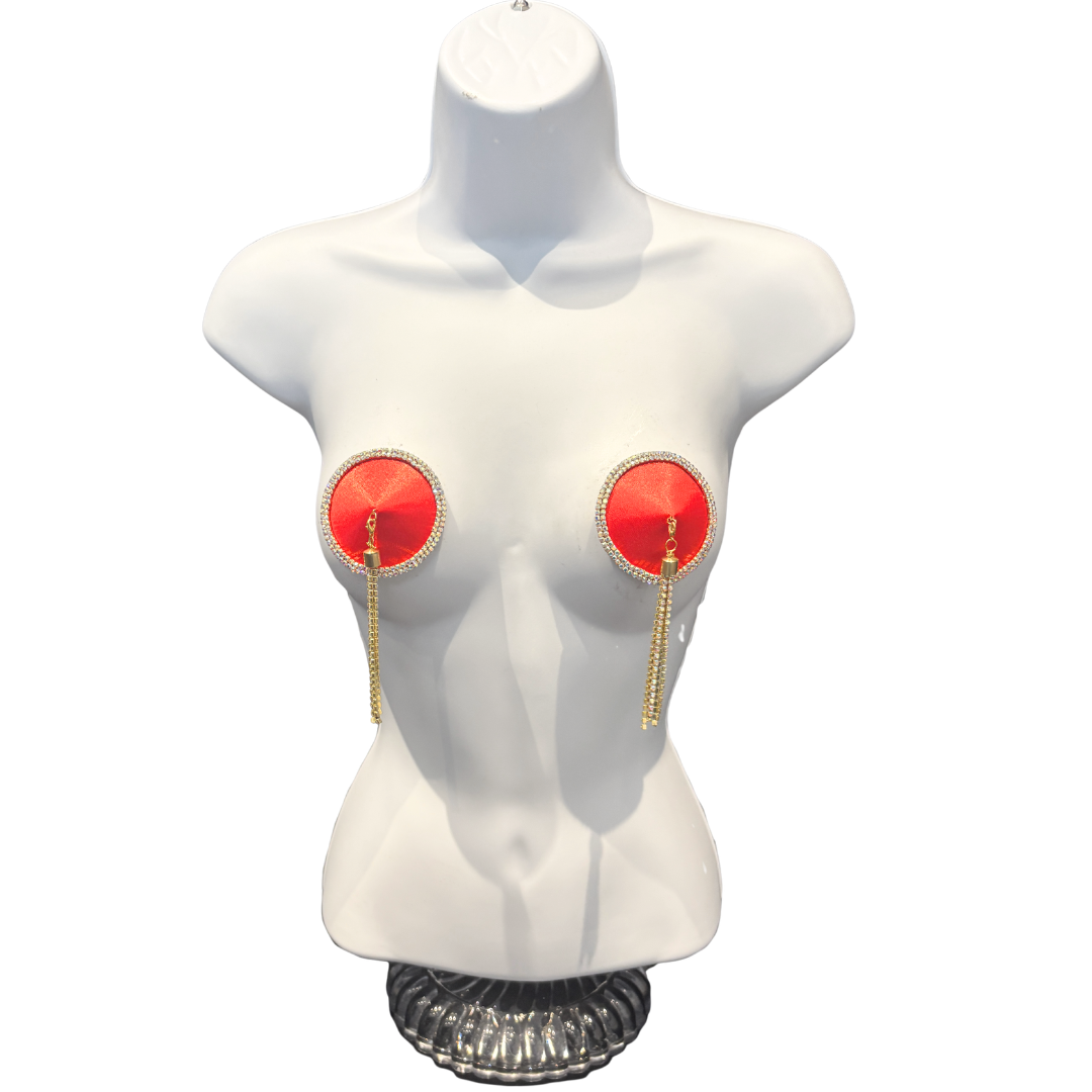 SEDUCTRESS Silk and Rhinestone Nipple Pasties, Covers with RhinestoneTassels - Red, Black, Royal Blue or Gold (2pcs) Appeeling