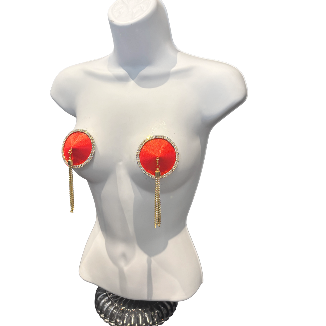 SEDUCTRESS Silk and Rhinestone Nipple Pasties, Covers with RhinestoneTassels - Red, Black, Royal Blue or Gold (2pcs) Appeeling