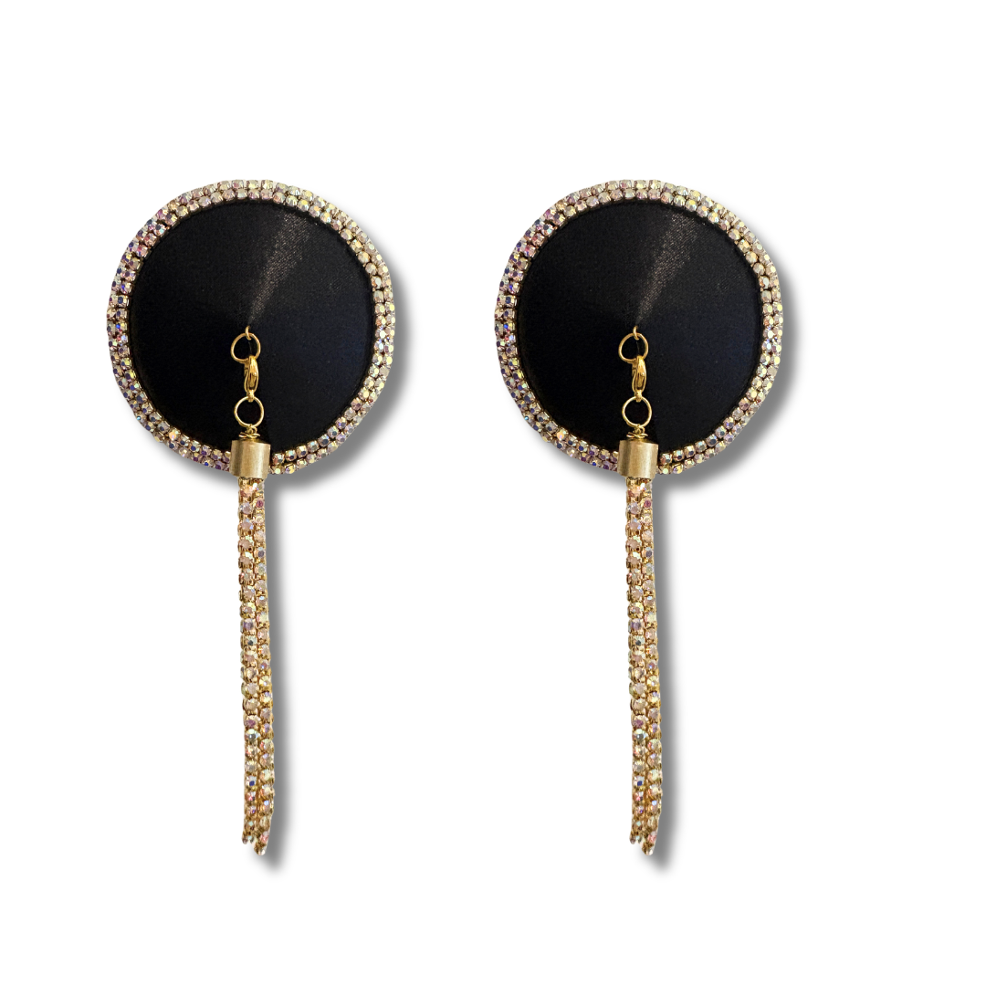 SEDUCTRESS Silk and Rhinestone Nipple Pasties, Covers with RhinestoneTassels - Red, Black, Royal Blue or Gold (2pcs)