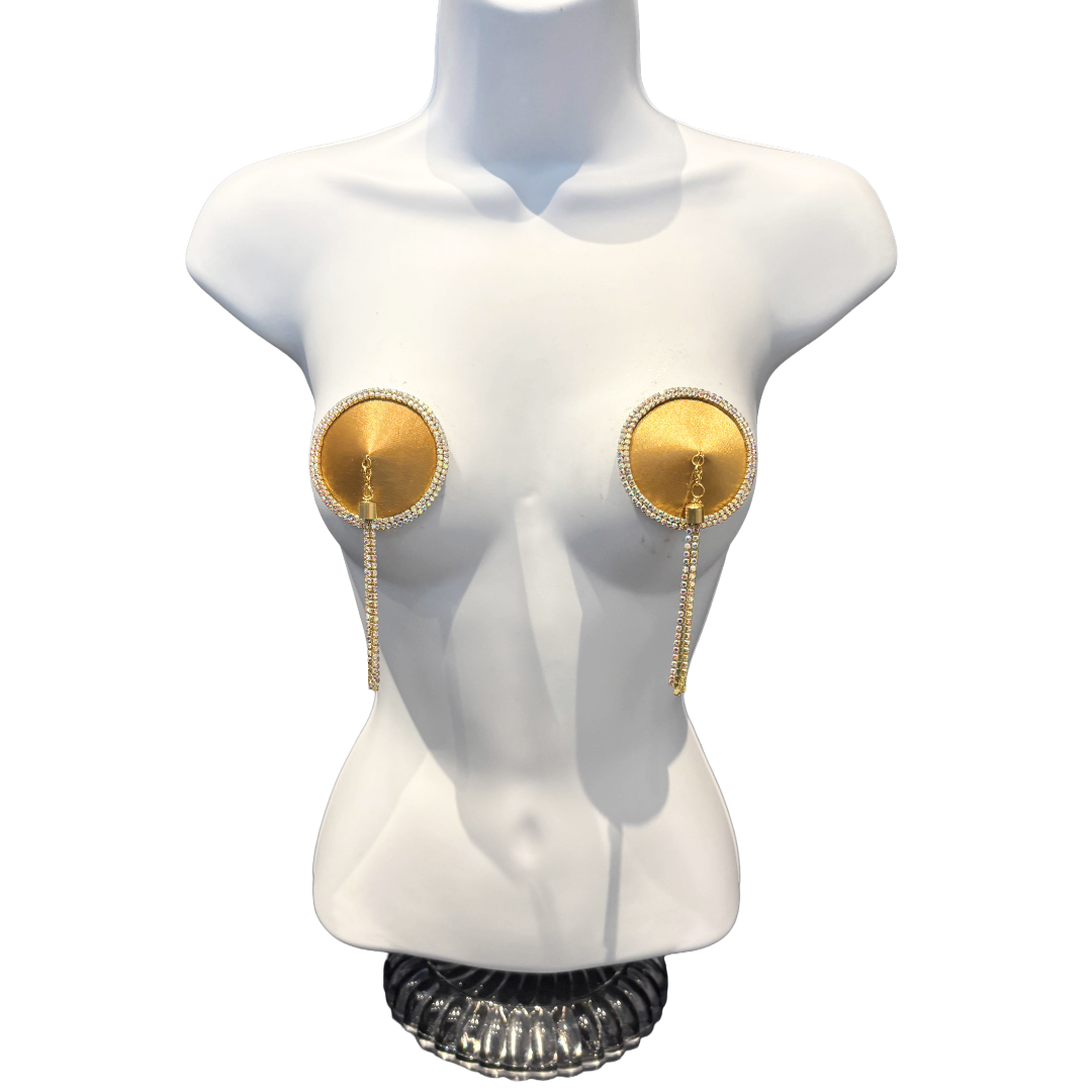 SEDUCTRESS Silk and Rhinestone Nipple Pasties, Covers with RhinestoneTassels - Red, Black, Royal Blue or Gold (2pcs) Appeeling