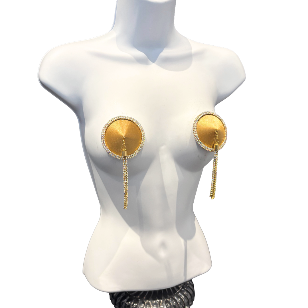 SEDUCTRESS Silk and Rhinestone Nipple Pasties, Covers with RhinestoneTassels - Red, Black, Royal Blue or Gold (2pcs) Appeeling