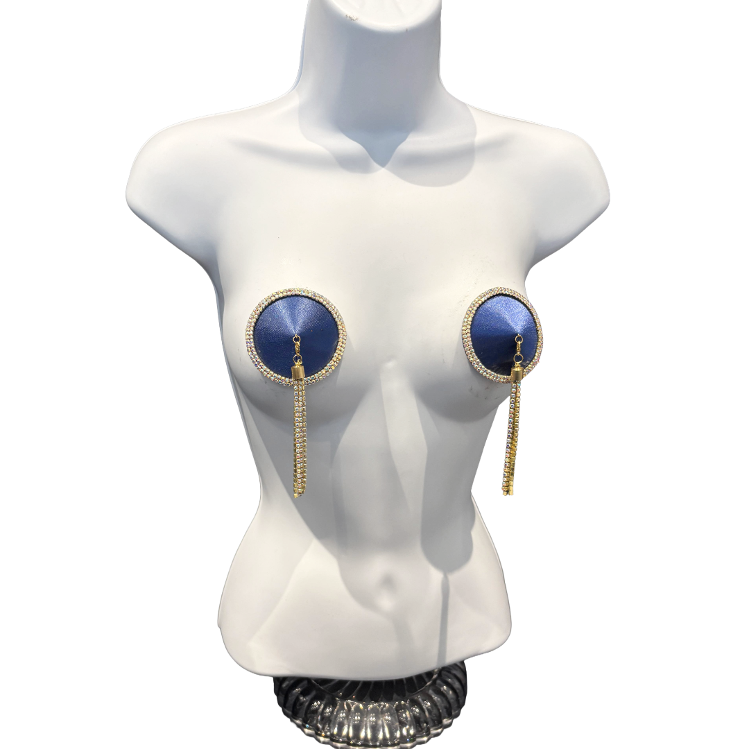 SEDUCTRESS Silk and Rhinestone Nipple Pasties, Covers with RhinestoneTassels - Red, Black, Royal Blue or Gold (2pcs) Appeeling