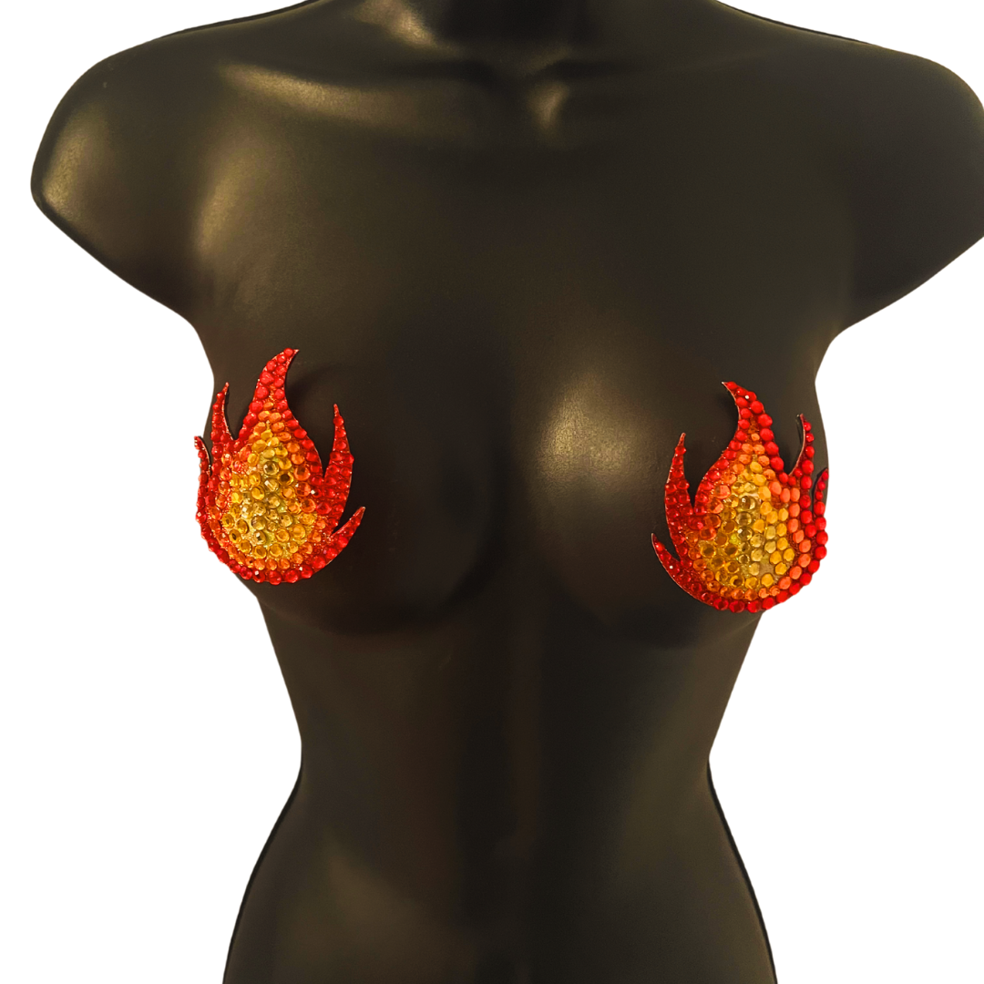 DISCO INFERNO Flame Pezón Pasties, Cubiertas (2pcs) para Festivales Raves de Lencería Burlesca