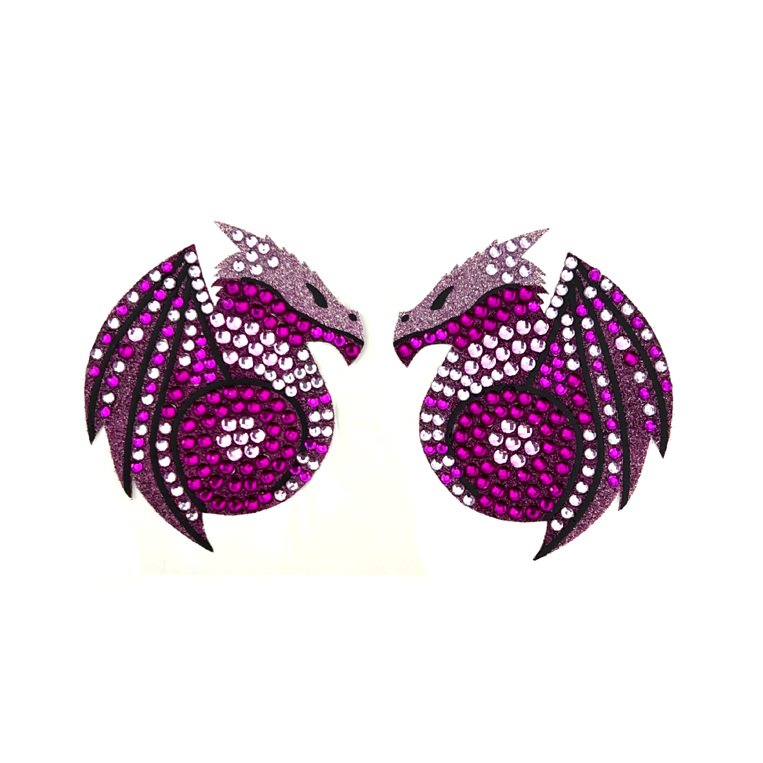 DROGON Dragon Sequin Nipple Pasties, Covers (2pcs) Green or Purple for Burlesque Festivals Halloween and Lingerie