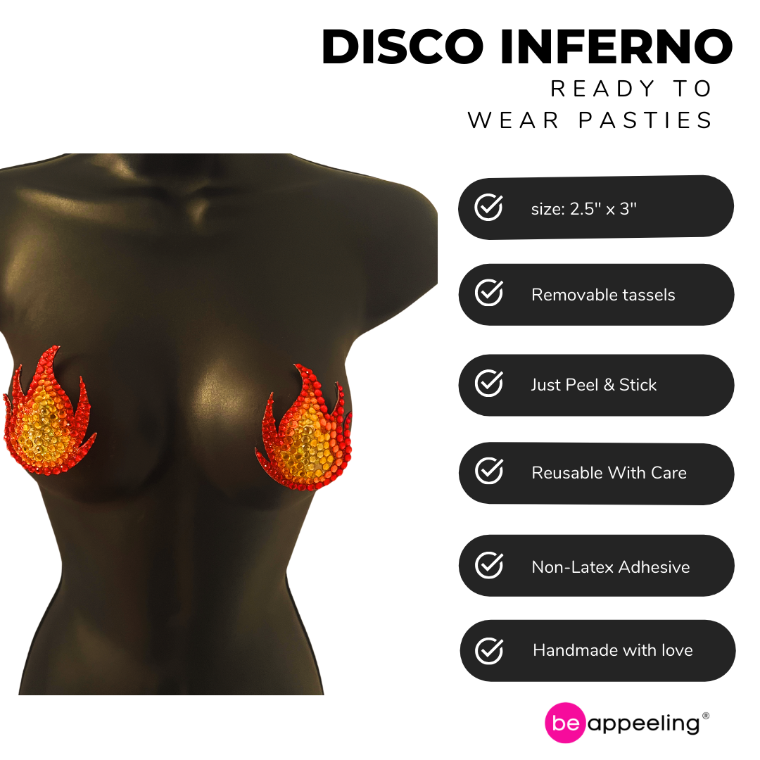 DISCO INFERNO Flame Pezón Pasties, Cubiertas (2pcs) para Festivales Raves de Lencería Burlesca