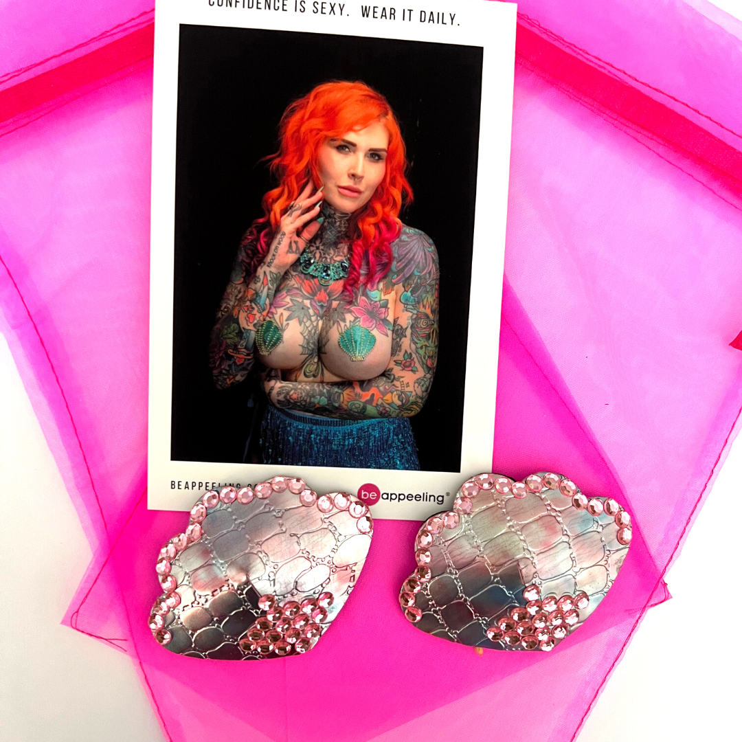 OPAL DUPREE Cubiertas para pezones de sirena iridiscentes y de concha rosa (2 piezas) para burlesque, lencería rave y festivales
