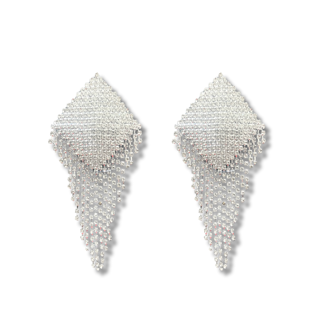 BELLA BOMBSHELL Diamond Shape Rhinestone  - Nipple Pasties Covers (2pcs) with Rhinestone Fringe Tassels