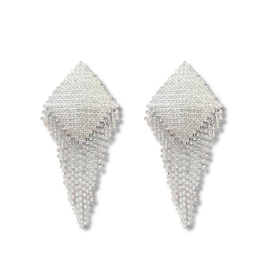 BELLA BOMBSHELL Diamond Shape Rhinestone  - Nipple Pasties Covers (2pcs) with Rhinestone Fringe Tassels