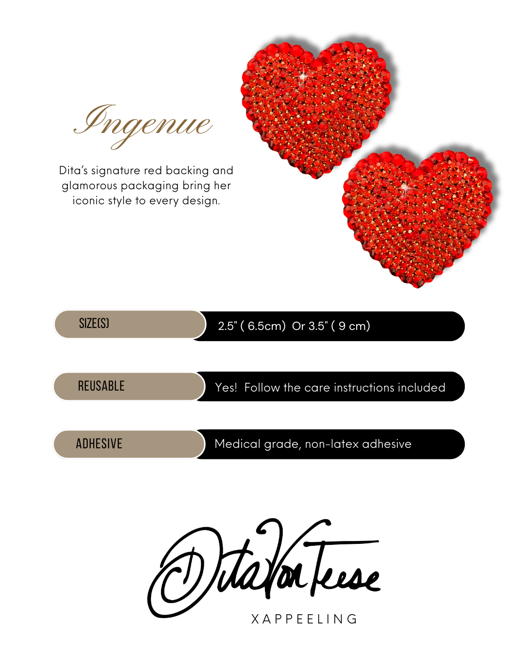 DITA VON TEESE Ingenue Red Rhinestone Heart Pasties (2pcs)