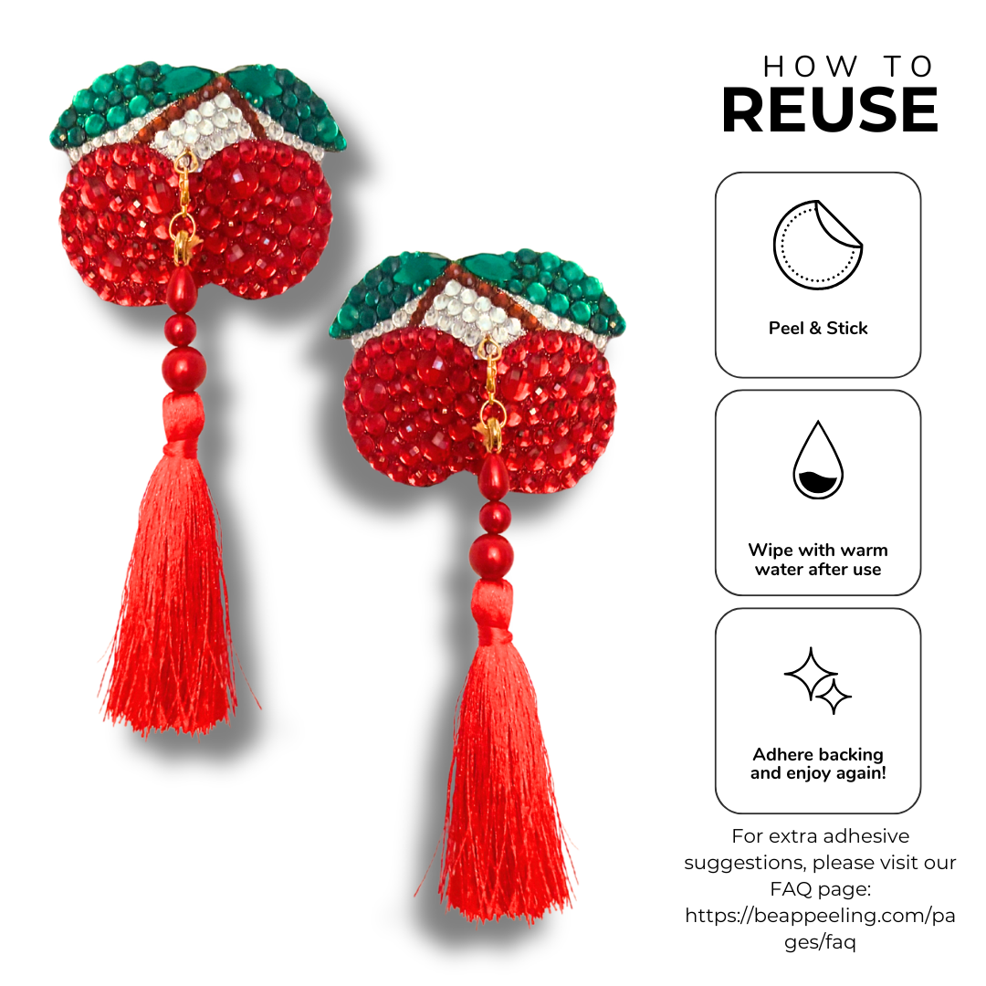 CHERRY BOMB Red Cherry Pasties with Removable Tassels (2pcs)