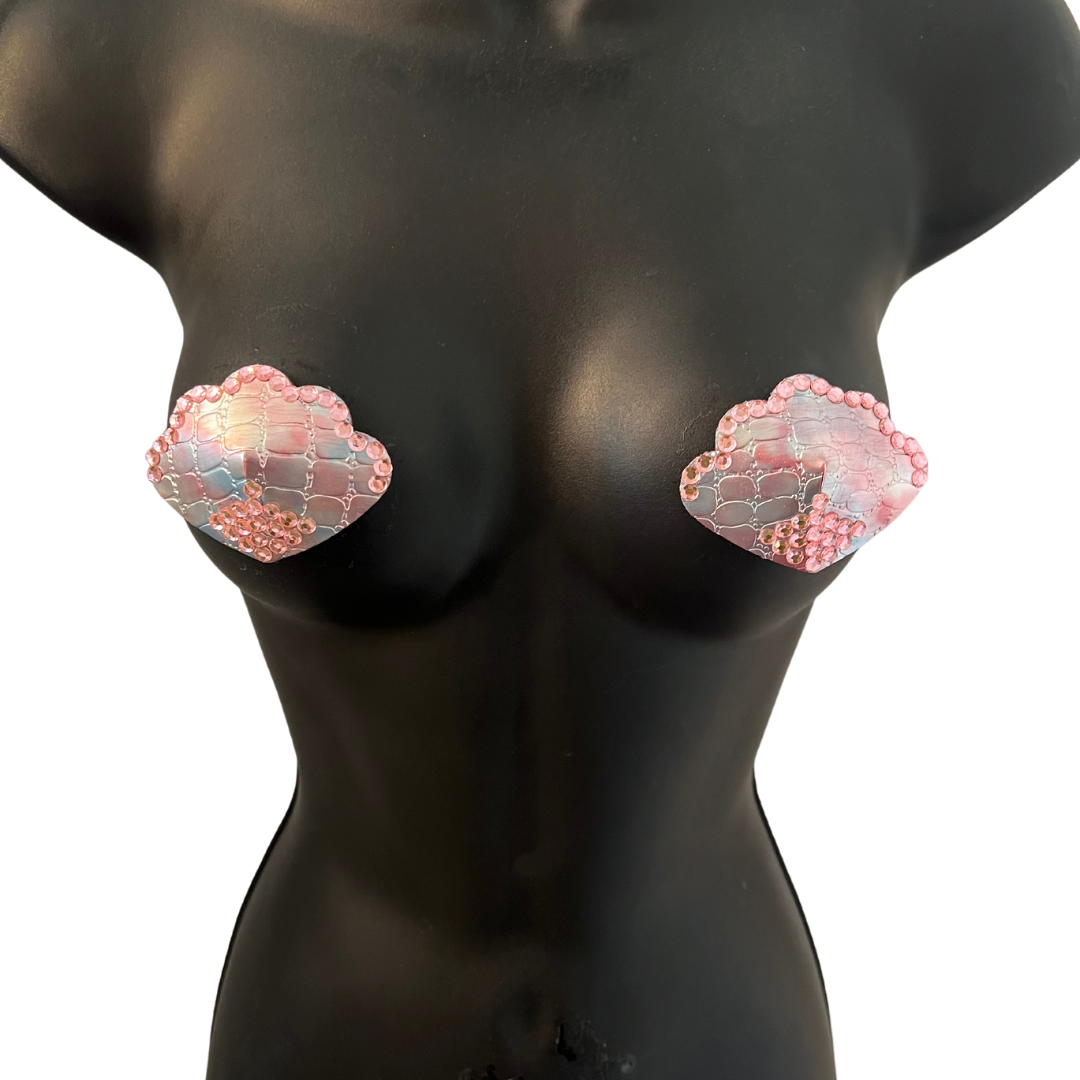 OPAL DUPREE Iridescent and Pink Shell Mermaid Nipple Pasties Covers (2pcs) for Burlesque, Rave Lingerie and Festivals