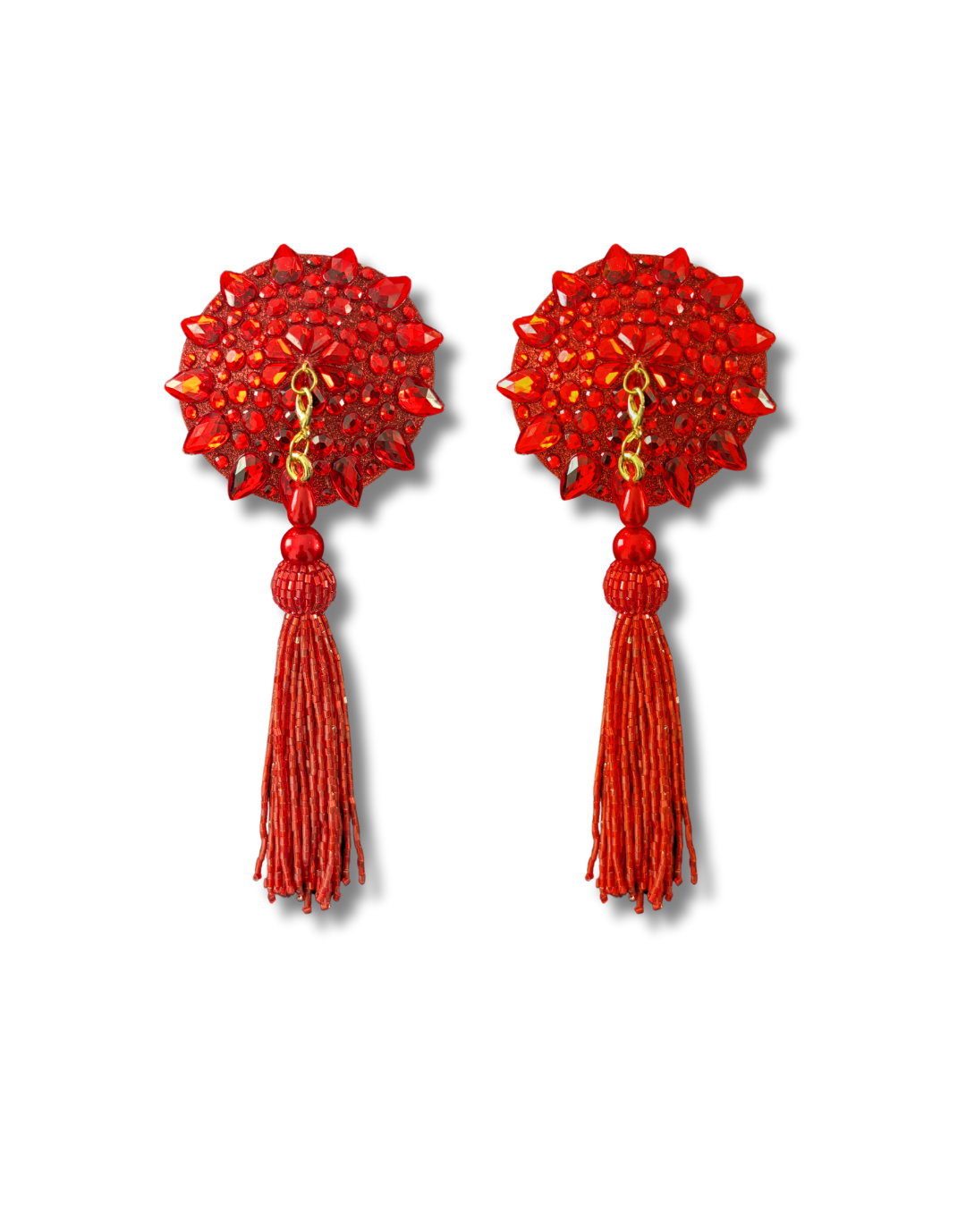 DITA VON TEESE Scarleteese Glitter & Gem Pasties with Removable Hand-Beaded Pasties With Tassels (2pcs)