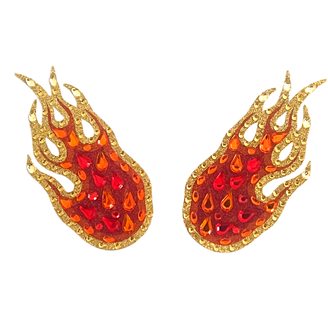 FIFI FIREBALL Rojo y Dorado Diseño Intrincado Pasties de Pezones Dorados (2 piezas), Fundas para Festivales, Carnaval Raves Lencería Burlesca Halloween